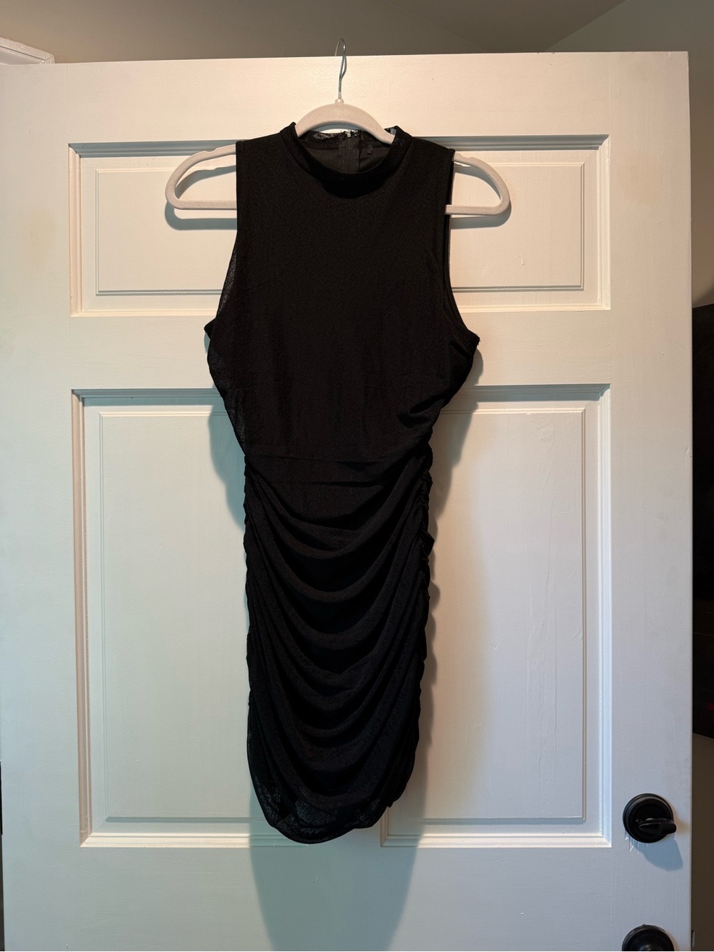 Lulu's Black Sleeveless Ruched Mini Dress